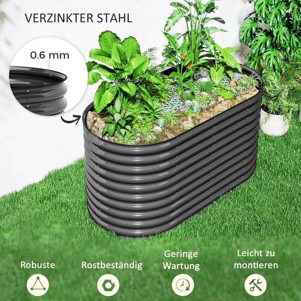 Vyvýšený zahradní záhon Outsunny z oceli, studený rám, skládací květinový box 160x80x80cm pro zahradu, balkon, terasu, ideální pro zeleninu, květiny a