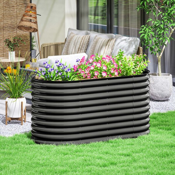 Vyvýšený zahradní záhon Outsunny z oceli, studený rám, skládací květinový box 160x80x80cm pro zahradu, balkon, terasu, ideální pro zeleninu, květiny a