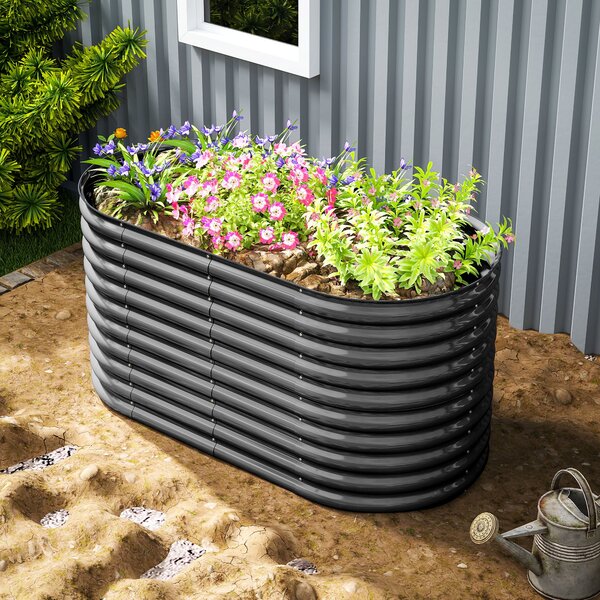 Vyvýšený zahradní záhon Outsunny z oceli, studený rám, skládací květinový box 160x80x80cm pro zahradu, balkon, terasu, ideální pro zeleninu, květiny a