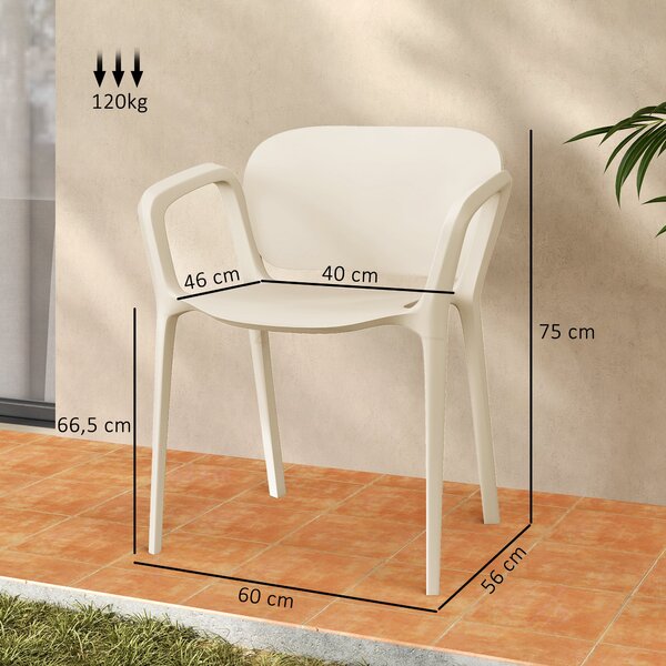 Sada 4 Zahradních Židlí Outsunny - Odolné Plastové Židle do Zahrady, Stohovatelné s Opěrkami a Zádovou Opěrkou, Podporují až 120 kg, Zahradní Nábytek