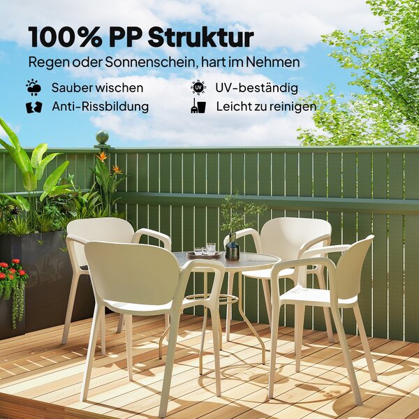 Sada 4 Zahradních Židlí Outsunny - Odolné Plastové Židle do Zahrady, Stohovatelné s Opěrkami a Zádovou Opěrkou, Podporují až 120 kg, Zahradní Nábytek