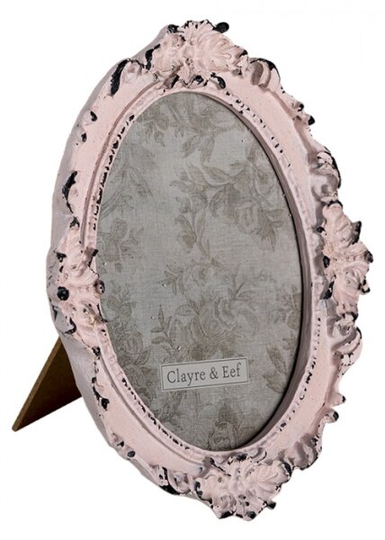 Růžový oválný fotorámeček s úmyslným odřením – 12x15 cm