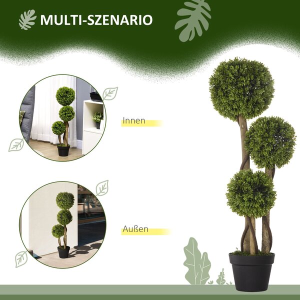 HOMCOM Velký Umělý Buxus 90 cm, UV-Ochranný Umělý Strom, Umělá Rostlina, Plastové Umělé Rostliny v Květináči, Napodobenina Rostliny jako Skutečné pro