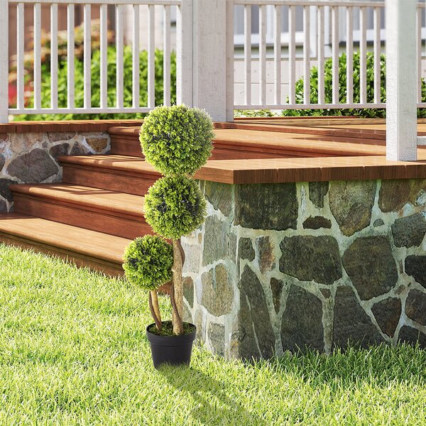 HOMCOM Velký Umělý Buxus 90 cm, UV-Ochranný Umělý Strom, Umělá Rostlina, Plastové Umělé Rostliny v Květináči, Napodobenina Rostliny jako Skutečné pro