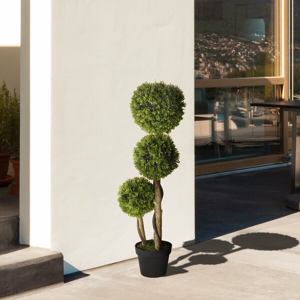 HOMCOM Velký Umělý Buxus 90 cm, UV-Ochranný Umělý Strom, Umělá Rostlina, Plastové Umělé Rostliny v Květináči, Napodobenina Rostliny jako Skutečné pro