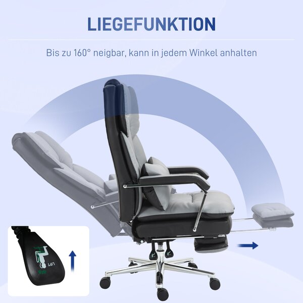 HOMCOM Kancelářská židle, ergonomická židle s houpací funkcí, opěrky na ruce, podnožka, sklápěcí počítačová židle s bederním polštářem, do 120 kg zatí