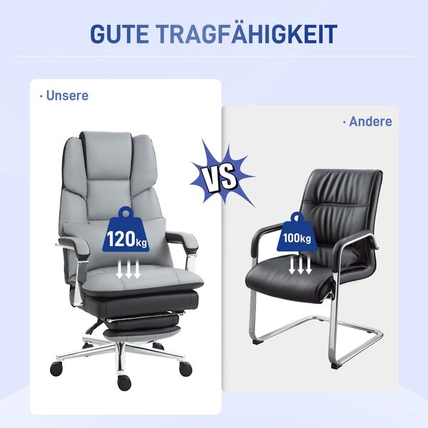 HOMCOM Kancelářská židle, ergonomická židle s houpací funkcí, opěrky na ruce, podnožka, sklápěcí počítačová židle s bederním polštářem, do 120 kg zatí