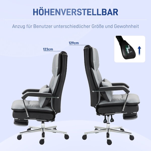 HOMCOM Kancelářská židle, ergonomická židle s houpací funkcí, opěrky na ruce, podnožka, sklápěcí počítačová židle s bederním polštářem, do 120 kg zatí