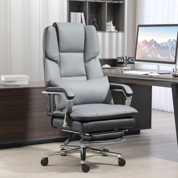 HOMCOM Kancelářská židle, ergonomická židle s houpací funkcí, opěrky na ruce, podnožka, sklápěcí počítačová židle s bederním polštářem, do 120 kg zatí