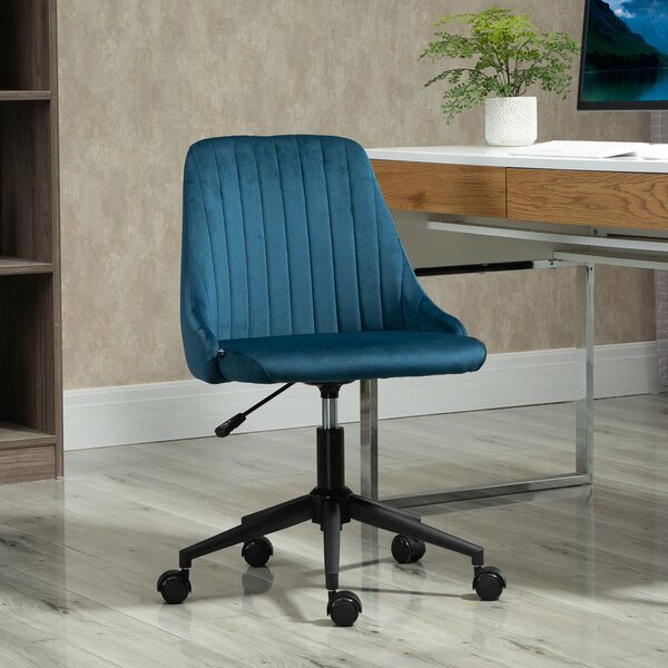 Vinsetto Otočná kancelářská židle Ergonomický design s nastavitelnou výškou 360° otočná pěnová sametová polyesterová modrá 50 x 58 x 77-87 cm | Aosom