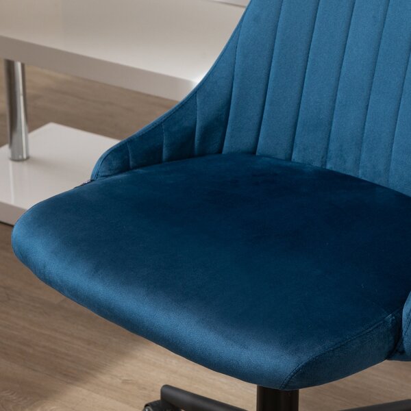Vinsetto Otočná kancelářská židle Ergonomický design s nastavitelnou výškou 360° otočná pěnová sametová polyesterová modrá 50 x 58 x 77-87 cm | Aosom