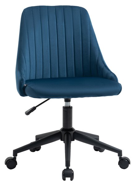 Vinsetto Otočná kancelářská židle Ergonomický design s nastavitelnou výškou 360° otočná pěnová sametová polyesterová modrá 50 x 58 x 77-87 cm | Aosom