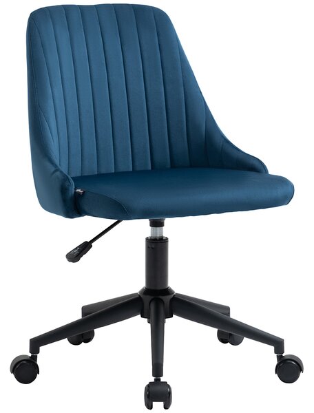 Vinsetto Otočná kancelářská židle Ergonomický design s nastavitelnou výškou 360° otočná pěnová sametová polyesterová modrá 50 x 58 x 77-87 cm | Aosom