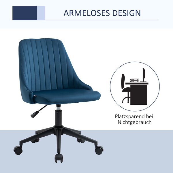 Vinsetto Otočná kancelářská židle Ergonomický design s nastavitelnou výškou 360° otočná pěnová sametová polyesterová modrá 50 x 58 x 77-87 cm | Aosom