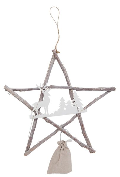 Závěsná vánoční dřevěná hvězda se světýlky - 39*3*38 cm
