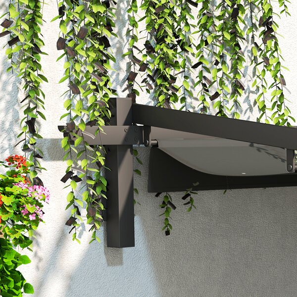 Outsunny Pergola s střechou na terasu přibližně 3x3m, zahradní pavilon z hliníku, montovaný na zeď, zahradní altán s nastavitelnou střechou, ochrana p