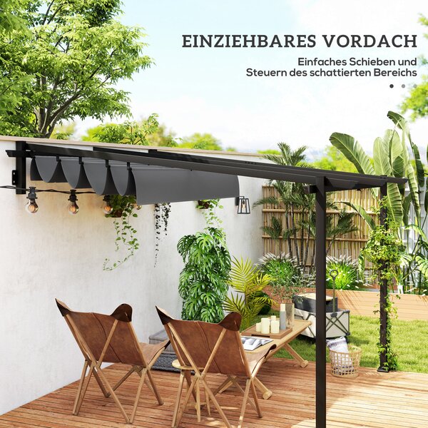 Outsunny Pergola s střechou na terasu přibližně 3x3m, zahradní pavilon z hliníku, montovaný na zeď, zahradní altán s nastavitelnou střechou, ochrana p