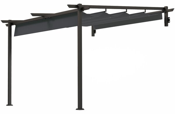 Outsunny Pergola s střechou na terasu přibližně 3x3m, zahradní pavilon z hliníku, montovaný na zeď, zahradní altán s nastavitelnou střechou, ochrana p