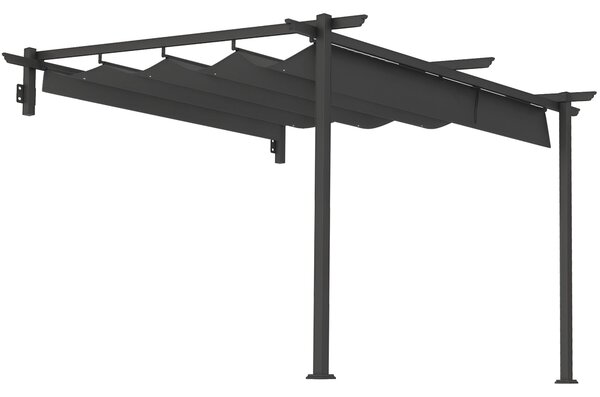 Outsunny Pergola s střechou na terasu přibližně 3x3m, zahradní pavilon z hliníku, montovaný na zeď, zahradní altán s nastavitelnou střechou, ochrana p