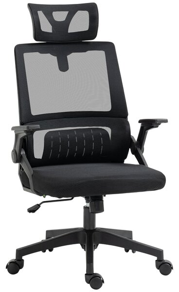 Ergonomická kancelářská židle Vinsetto s nastavitelnou opěrkou hlavy, výškou područek a funkcí naklonění, bederní opora, síťovina, černá | Aosom