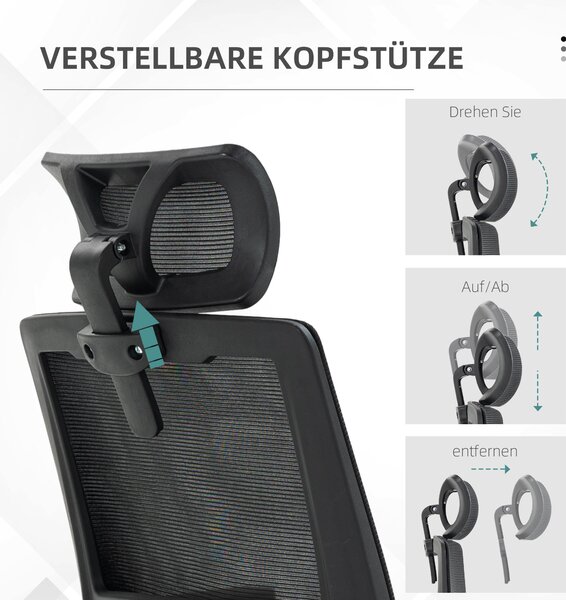 Ergonomická kancelářská židle Vinsetto s nastavitelnou opěrkou hlavy, výškou područek a funkcí naklonění, bederní opora, síťovina, černá | Aosom