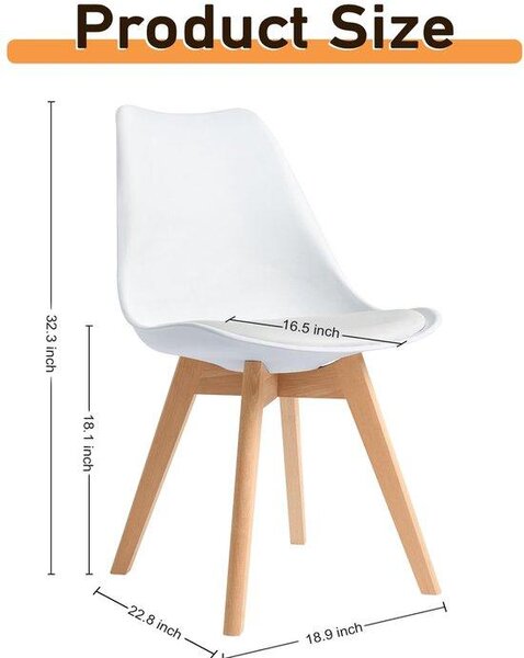 Sada čtyř jídelních židlí Unyqoos® – moderní retro design, bílé ergonomické sedáky (umělá kůže), tvarovaná plastová opěradla, robustní bukové nohy