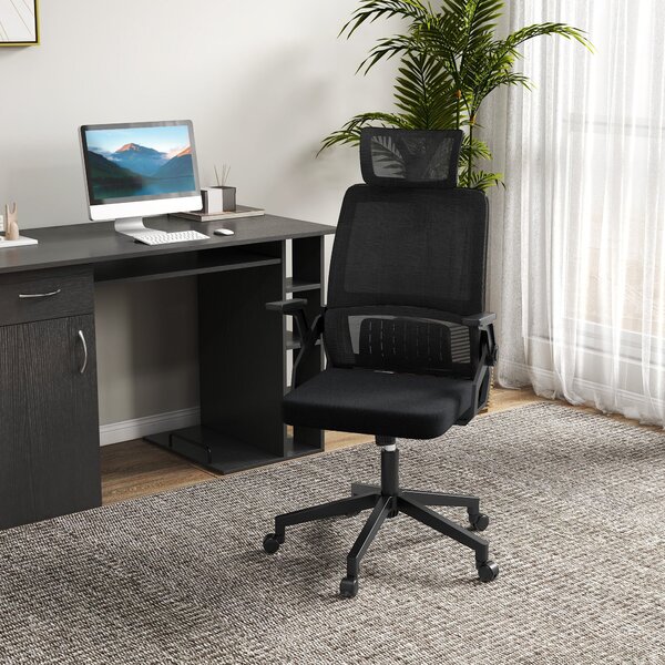 Ergonomická kancelářská židle Vinsetto s nastavitelnou opěrkou hlavy, výškou područek a funkcí naklonění, bederní opora, síťovina, černá | Aosom