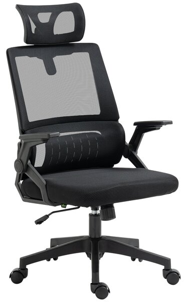 Ergonomická kancelářská židle Vinsetto s nastavitelnou opěrkou hlavy, výškou područek a funkcí naklonění, bederní opora, síťovina, černá | Aosom