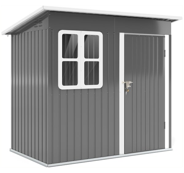 Zahradní Kůlna Outsunny 2,55m², Kůlna s Pultovou Střechou, 221 x 133 x 190/173 cm, Nářaďová Kůlna s Zamykatelnými Dveřmi, Okno, Garáž na Kolo, Ocelový