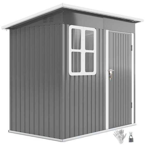 Zahradní Kůlna Outsunny 2,55m², Kůlna s Pultovou Střechou, 221 x 133 x 190/173 cm, Nářaďová Kůlna s Zamykatelnými Dveřmi, Okno, Garáž na Kolo, Ocelový