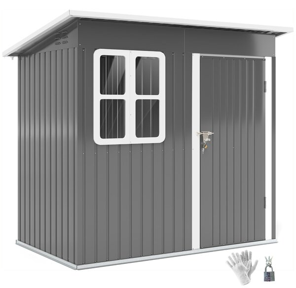 Zahradní Kůlna Outsunny 2,55m², Kůlna s Pultovou Střechou, 221 x 133 x 190/173 cm, Nářaďová Kůlna s Zamykatelnými Dveřmi, Okno, Garáž na Kolo, Ocelový