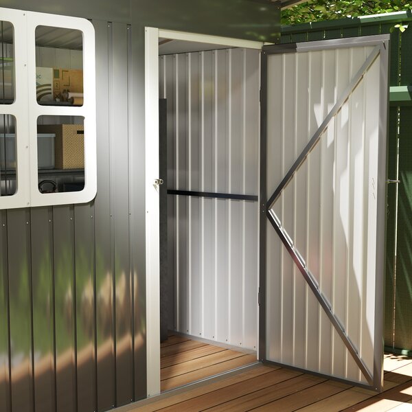 Zahradní Kůlna Outsunny 2,55m², Kůlna s Pultovou Střechou, 221 x 133 x 190/173 cm, Nářaďová Kůlna s Zamykatelnými Dveřmi, Okno, Garáž na Kolo, Ocelový
