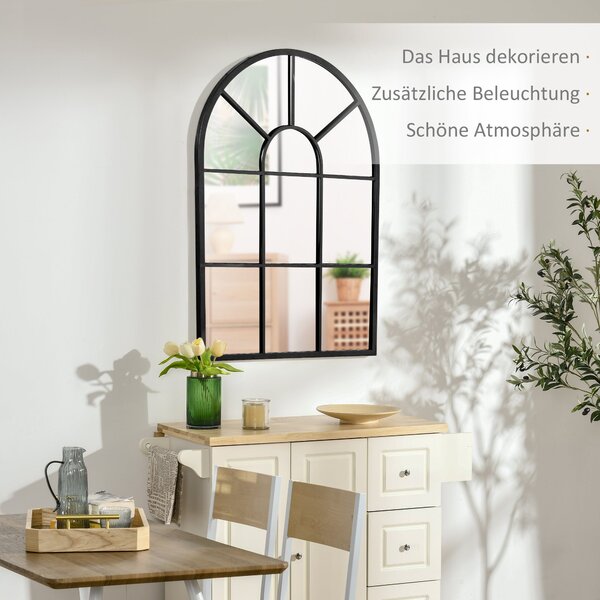 HOMCOM Nástěnné zrcadlo 91 x 60 cm s okenním rámem a kovovým rámem, dekorativní závěsné zrcadlo do chodby, ložnice nebo obývacího pokoje | Aosom