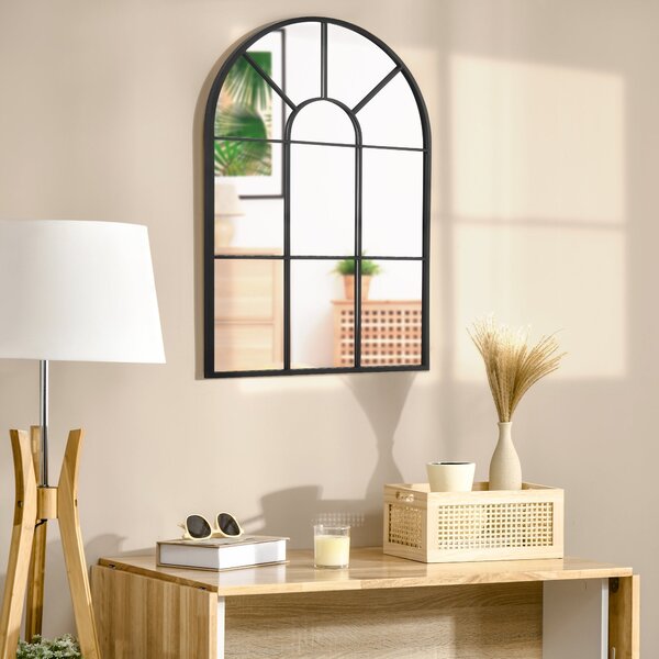 HOMCOM Nástěnné zrcadlo 91 x 60 cm s okenním rámem a kovovým rámem, dekorativní závěsné zrcadlo do chodby, ložnice nebo obývacího pokoje | Aosom