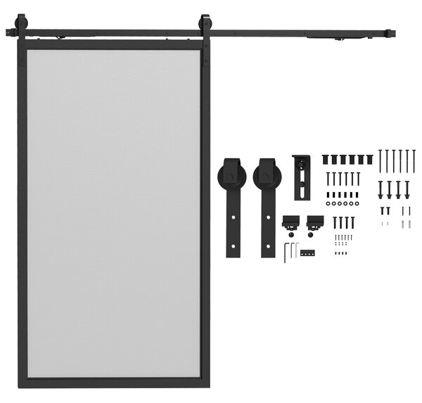 HOMCOM Sada kování pro posuvné dveře 244 cm – Kompletní set s funkcí tlumení, kolejničkami, kolečky, protišplhacími zařízeními, zarážkami dveří, vodič