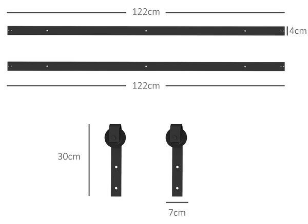 HOMCOM Sada kování pro posuvné dveře 244 cm – Kompletní set s funkcí tlumení, kolejničkami, kolečky, protišplhacími zařízeními, zarážkami dveří, vodič