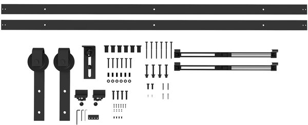HOMCOM Sada kování pro posuvné dveře 244 cm – Kompletní set s funkcí tlumení, kolejničkami, kolečky, protišplhacími zařízeními, zarážkami dveří, vodič