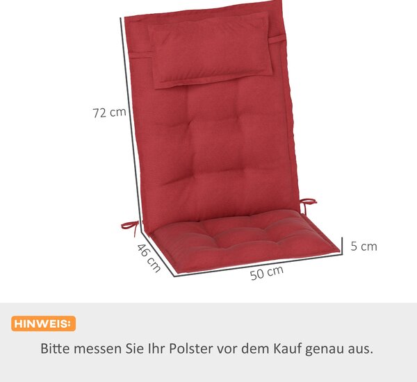 Outsunny Sada 2 Polštářů pro Lehátka Voděodolný Polštář pro Zahradní Lehátka 50x116x5 cm, Bordó | Aosom