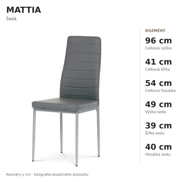 Jídelní židle MATTIA - šedá ekokůže / šedé kovové nohy