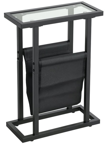 HOMCOM Noční stolek se látkovým košem, skleněná deska, konferenční stolek s kovovými nohami, stolek k pohovce do obývacího pokoje 40 x 18 x 55,5 cm Če