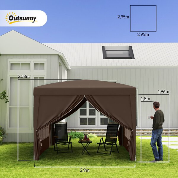 Outsunny Pavilon přibližně 3x3m, Vodotěsný Stabilní Zimní Skládací Pavilon, UV Ochrana 50+, Skládací Party Stan Zahradní Stan se 4 Bočními Panely a Ta