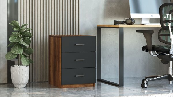 Komoda Vincent 3 (ořech + antracit). Akce -15%