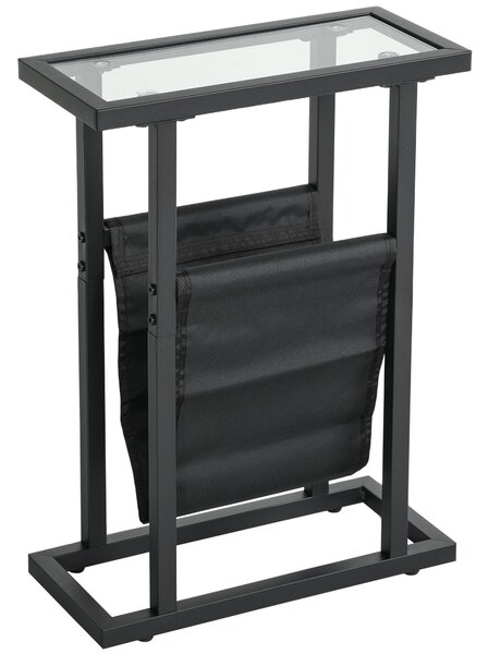 HOMCOM Noční stolek se látkovým košem, skleněná deska, konferenční stolek s kovovými nohami, stolek k pohovce do obývacího pokoje 40 x 18 x 55,5 cm Če