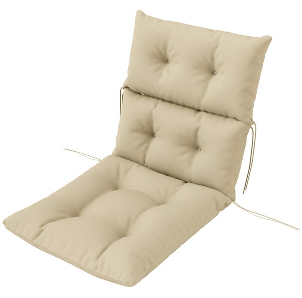 Polstr na židli Outsunny, 115x56 cm s upevňovacími popruhy a opěrkou, 10 cm silná výplň, voděodolný polstr pro domov, zahradu, kancelář, židle, béžový