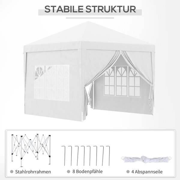 Pavilon Outsunny cca 3x3m, vodoodpudivý stabilní zimní skládací pavilon, UV ochrana 50+, skládací párty stan s 4 bočními panely a taškou, zahradní pav