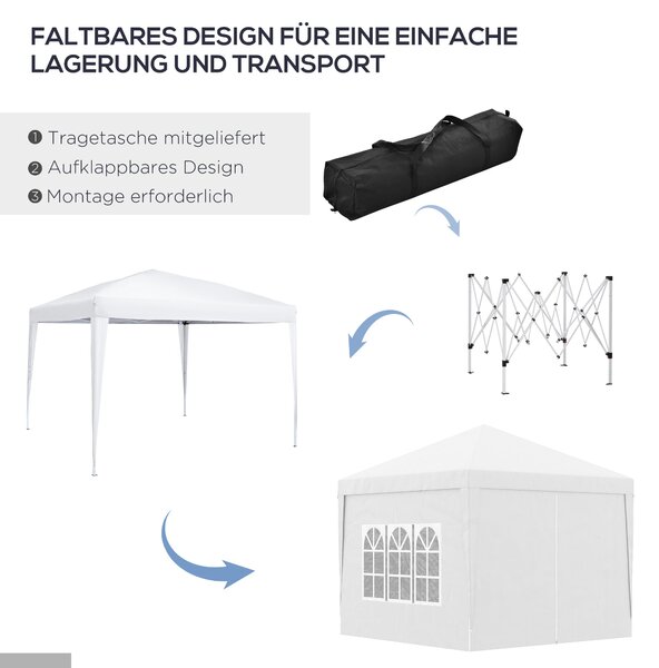 Pavilon Outsunny cca 3x3m, vodoodpudivý stabilní zimní skládací pavilon, UV ochrana 50+, skládací párty stan s 4 bočními panely a taškou, zahradní pav