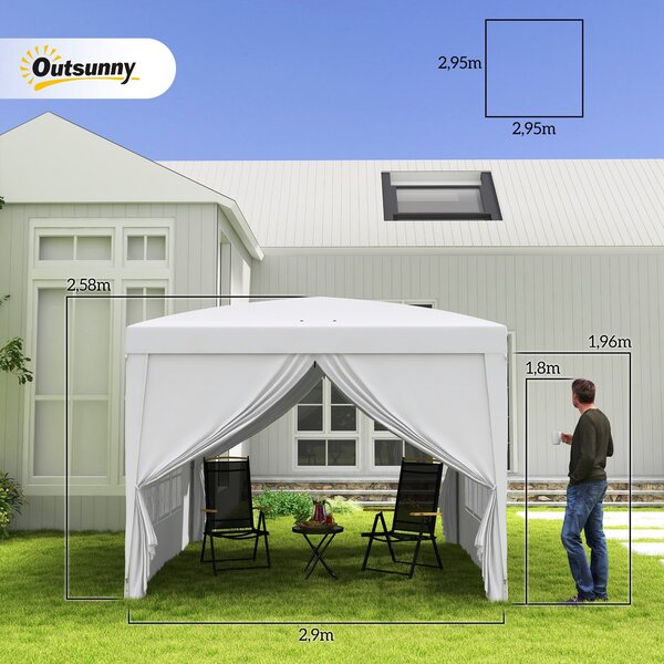 Pavilon Outsunny cca 3x3m, vodoodpudivý stabilní zimní skládací pavilon, UV ochrana 50+, skládací párty stan s 4 bočními panely a taškou, zahradní pav
