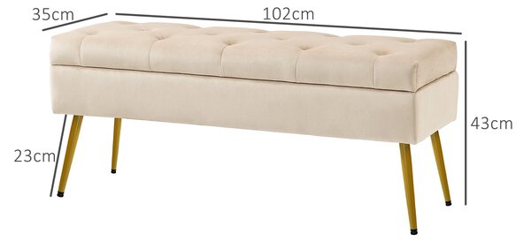 HOMCOM Úložná lavice s čalouněným sedákem, Ottoman se víkem, Bed Bench s sametovým vzhledem, pro chodbu, ložnici, obývací pokoj, kovový rám 102 x 35 x