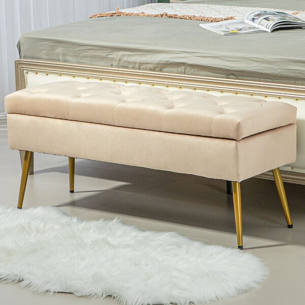 HOMCOM Úložná lavice s čalouněným sedákem, Ottoman se víkem, Bed Bench s sametovým vzhledem, pro chodbu, ložnici, obývací pokoj, kovový rám 102 x 35 x
