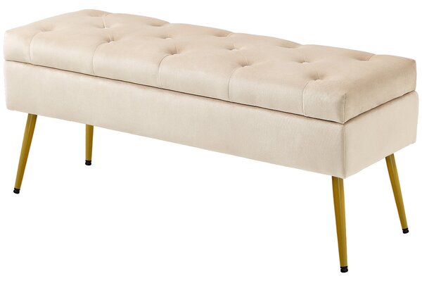 HOMCOM Úložná lavice s čalouněným sedákem, Ottoman se víkem, Bed Bench s sametovým vzhledem, pro chodbu, ložnici, obývací pokoj, kovový rám 102 x 35 x